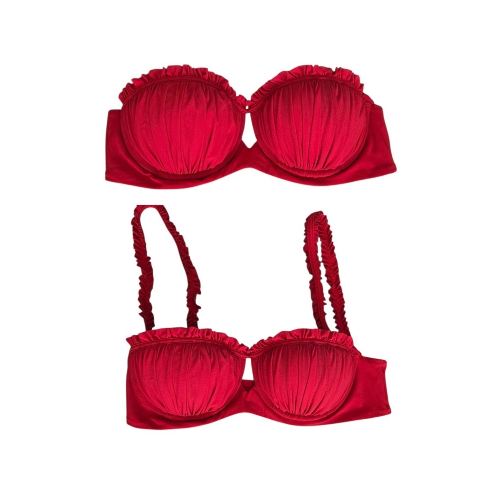 Gottex Red Bikini Top Ruffle Strap Underwire Swim Sz 6 Balconette Mermaid Pool